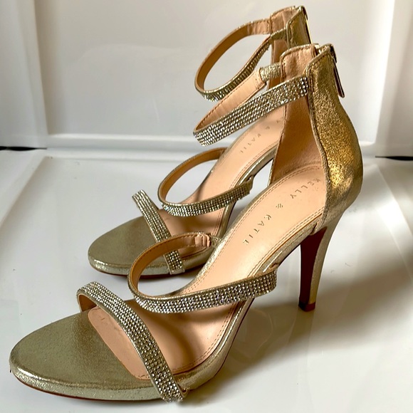 Kelly & Katie Gold/Rhinestones Open Toed Heels - Picture 3 of 5